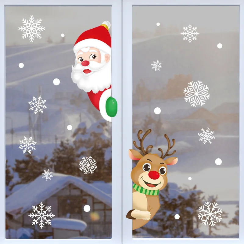 Christmas Window Stickers Santa Claus Snowflake DIY Wall Decal 2023 Christmas Decorations For Home New Year Ornaments Gift 2024 - Novo Fusion