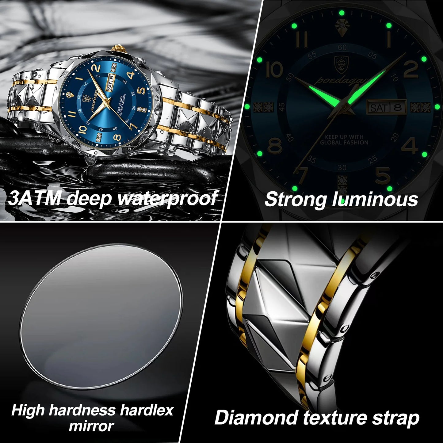 POEDAGAR Luxury Men Quartz Watch Waterproof Date Week Luminous Wristwatch Stainless Steel Men's Watches Male Clock Sports Reloj - Novo Fusion