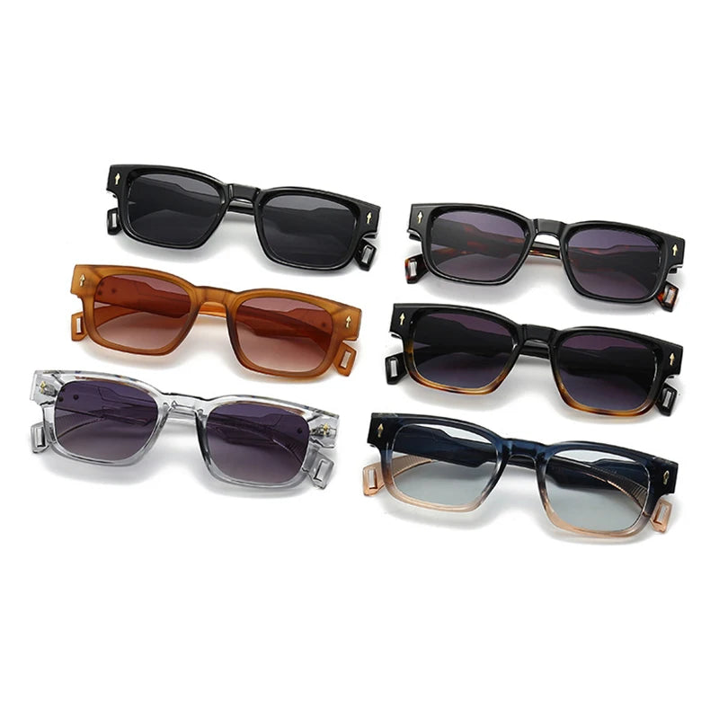 SO&EI Retro Square Sunglasses Women Fashion Brand Designer Gradient Shades UV400 Men Trending Rivets Punk Sun Glasses - Novo Fusion