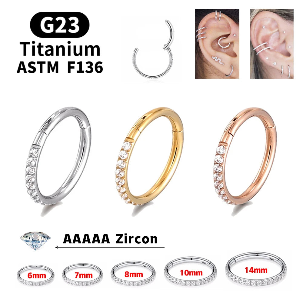18G/16G Women's Round Earrings G23 F136 Titanium Nose Ring Hinge Clicker Open Diaphragm Nose Ring Fashion Lady Piercing Jewelry - Novo Fusion