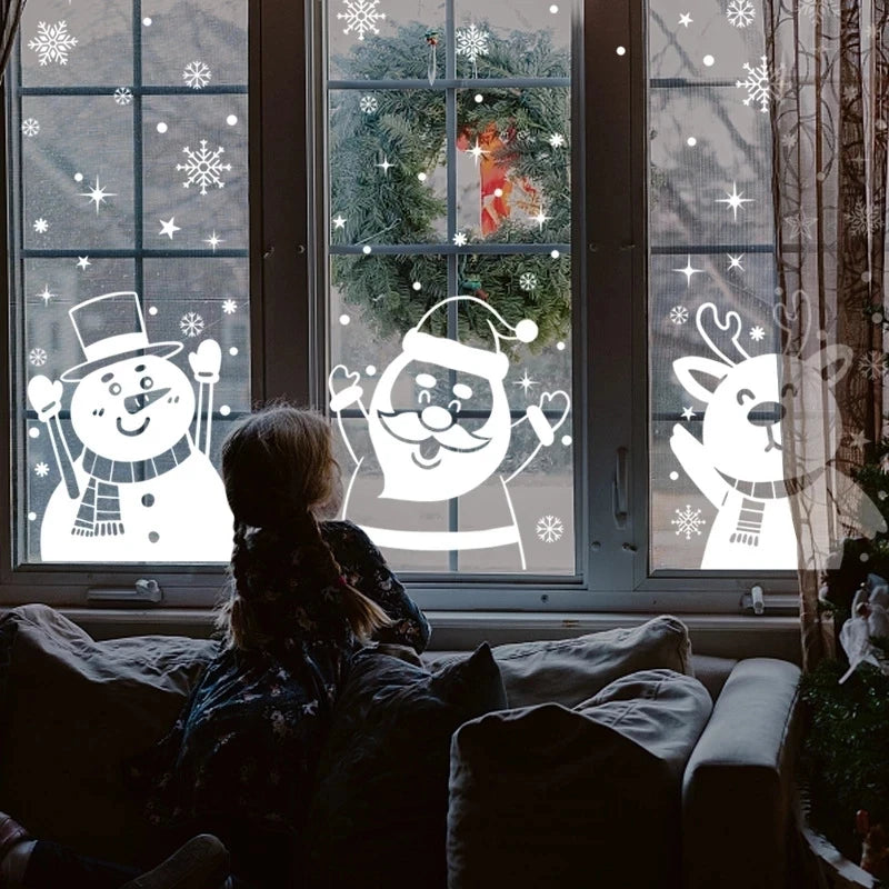 Christmas Window Stickers Santa Claus Snowflake DIY Wall Decal 2023 Christmas Decorations For Home New Year Ornaments Gift 2024 - Novo Fusion