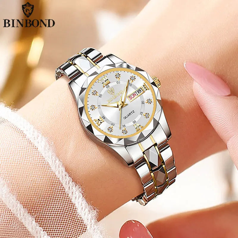 BINBOND B2521 Top Brand Luxury Fashion Business Womens Quartz Watches 30M Waterproof Week Date Clock Sport Womens Wristwatch - Novo Fusion