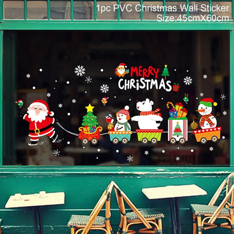 Christmas Window Stickers Merry Christmas Decorations For Home 2024 Christmas Wall Sticker Kids Wall Decals Happy New Year 2025 - Novo Fusion