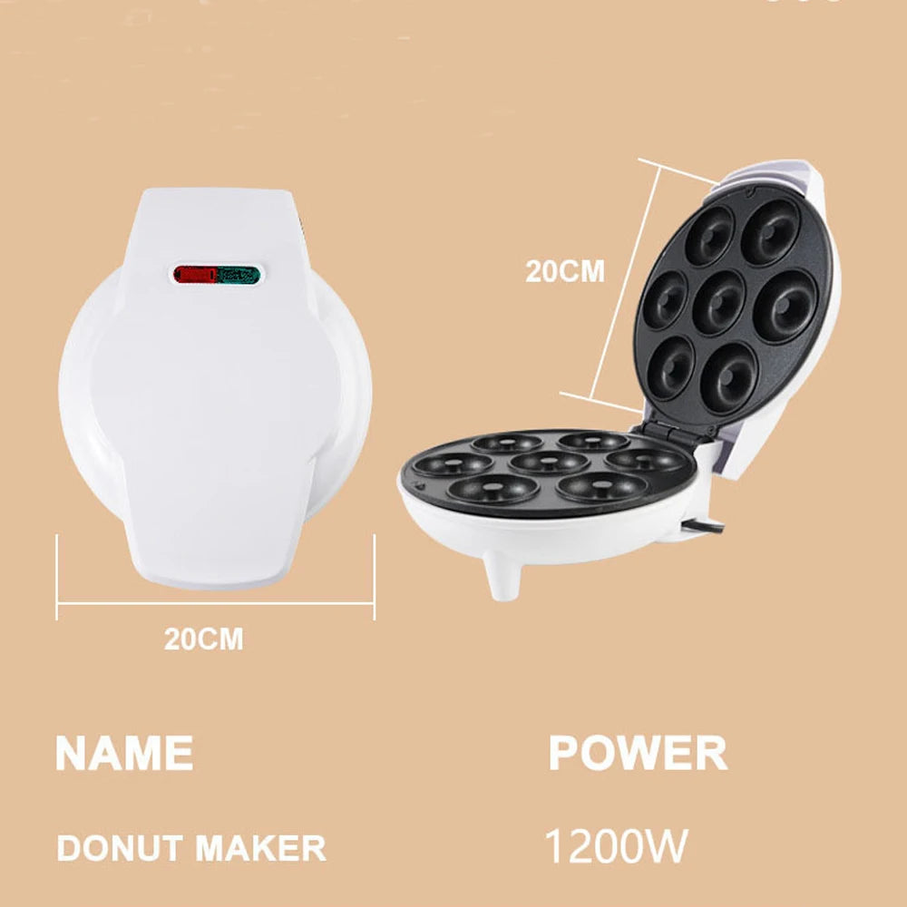 Mini Donut Maker Machine Non-stick Surface for Kids Breakfast Snack Desserts Makes 7 Doughnuts White Color Home Appliances - Novo Fusion