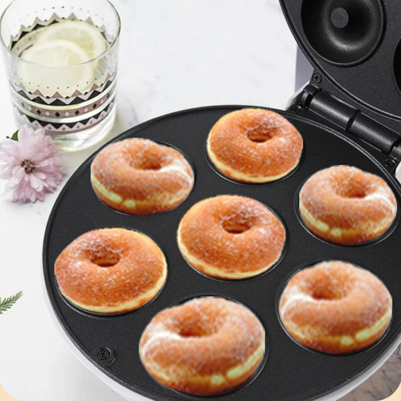Mini Donut Maker Machine Non-stick Surface for Kids Breakfast Snack Desserts Makes 7 Doughnuts White Color Home Appliances - Novo Fusion