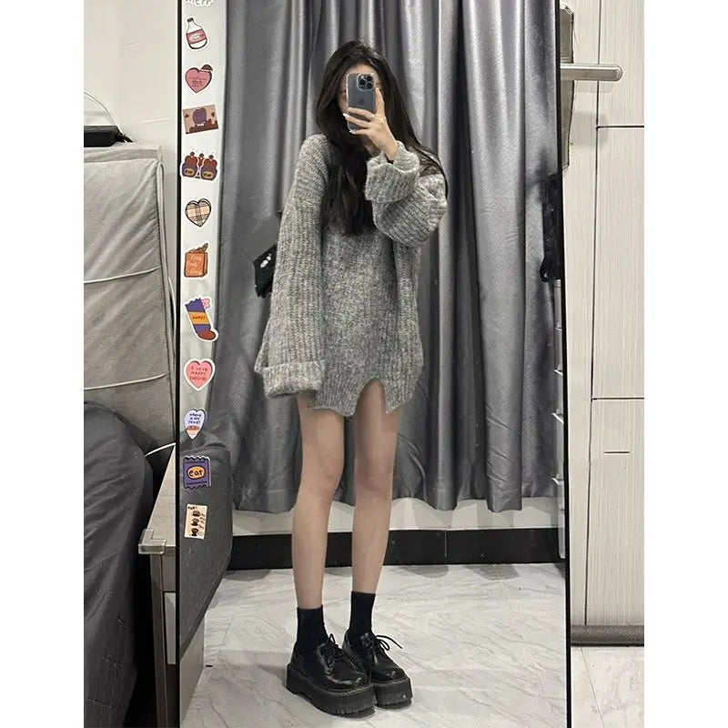Women 2023 Autumn Winter New Suits O-neck Sweater Knit Pullover Tops Female Straight Denim Pants Ladies Two Piece Sets R603 - Novo Fusion