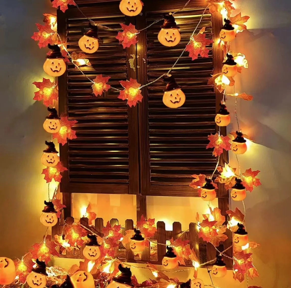 Artificial Autumn Maple Leaves Pumpkin Garland LED Fairy String Light Christmas Thanksgiving Decoration DIY Halloween Party Home - Novo Fusion