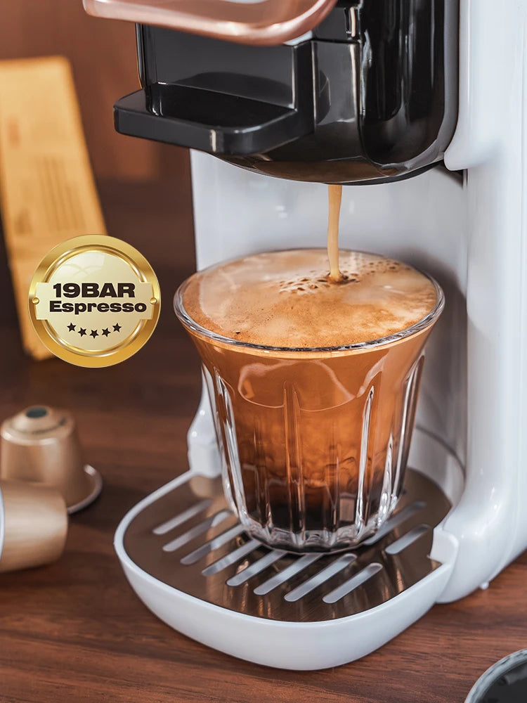 HiBREW 5 in 1 Multiple Capsule Coffee Machine Hot/Cold DG Cappuccino Nes Small Capsule ESE Pod Ground Coffee Cafeteria 19Bar H2B - Novo Fusion