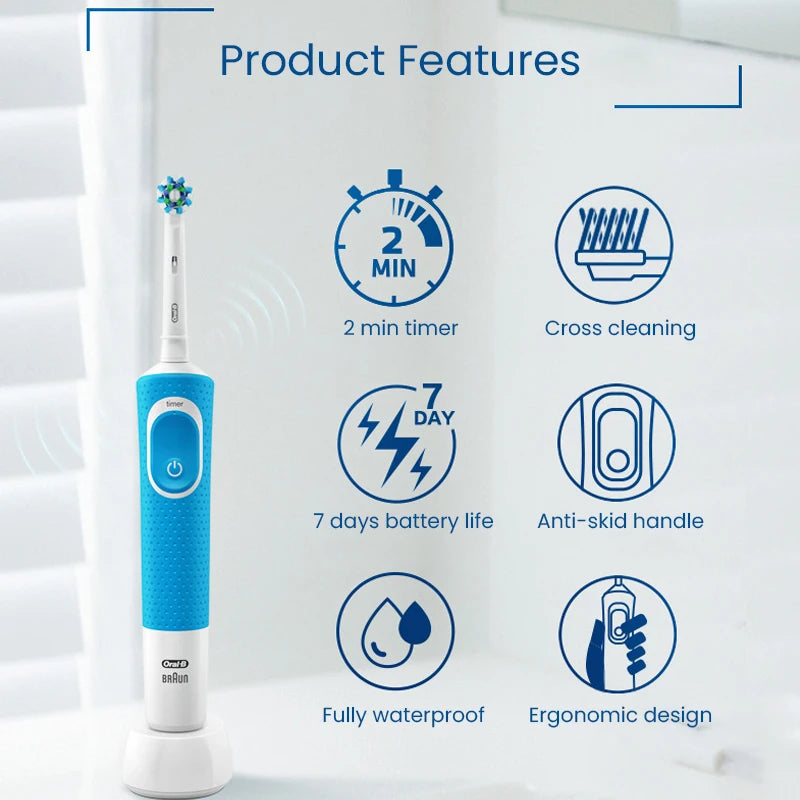 Oral B D100 Electric Toothbrush 2D Vitality Cleaning Teeth Brush Waterproof Electronic Teeth Brush Inductive Charger With Timer - Novo Fusion