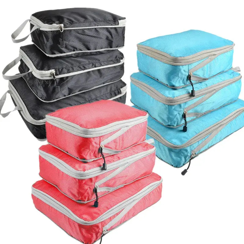 Set/3 pieces Compressible Packing Travel Storage Bag Cubes Waterproof Suitcase Nylon Portable With Handbag Luggage Organizer - Novo Fusion