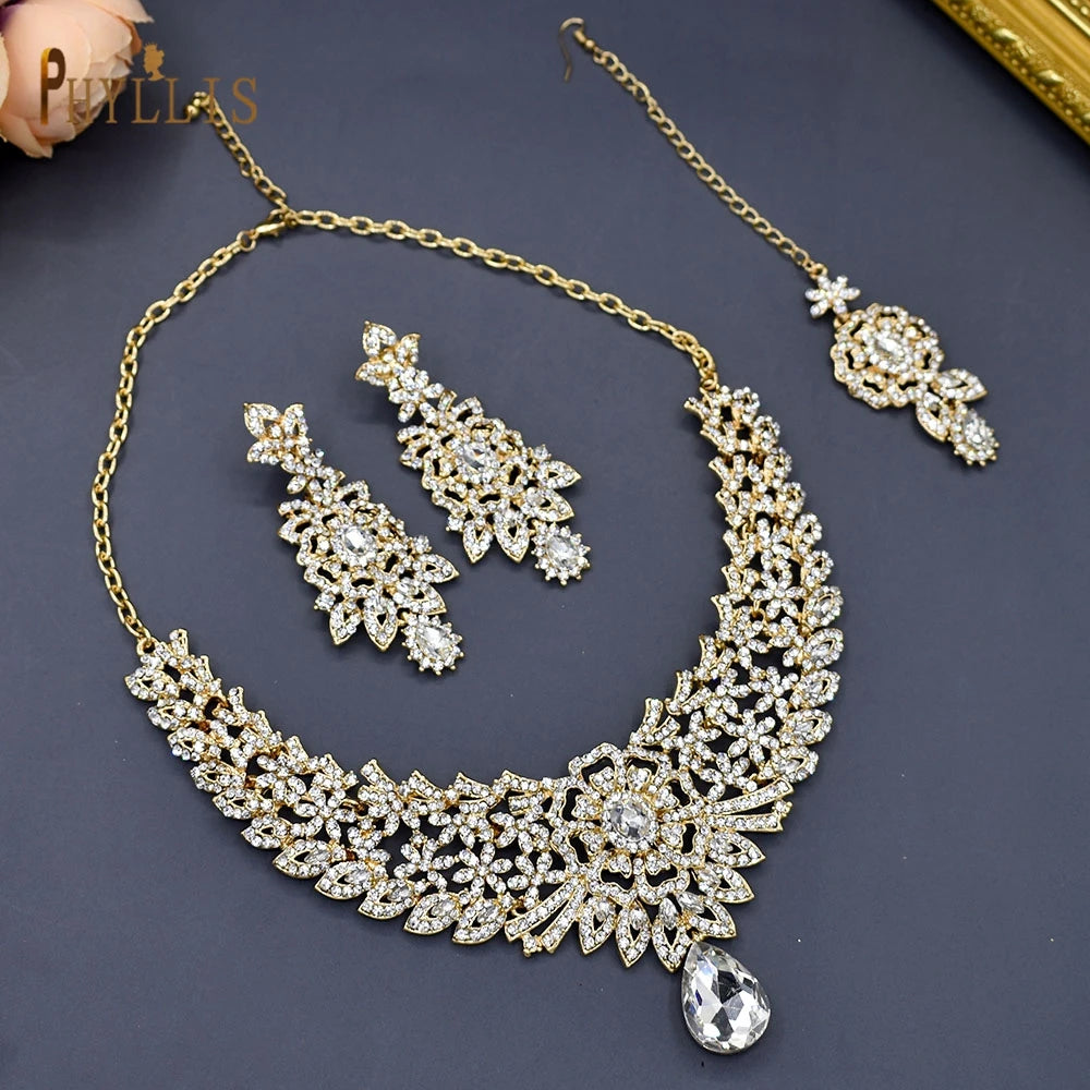 C30 Wedding Forehead Chain Necklace Earrings Set Dubai Jewelery Set Gifts for Women Indian African Bridal Hair Accessories Novo Fusion - Chic Essentials for Life's Canvas