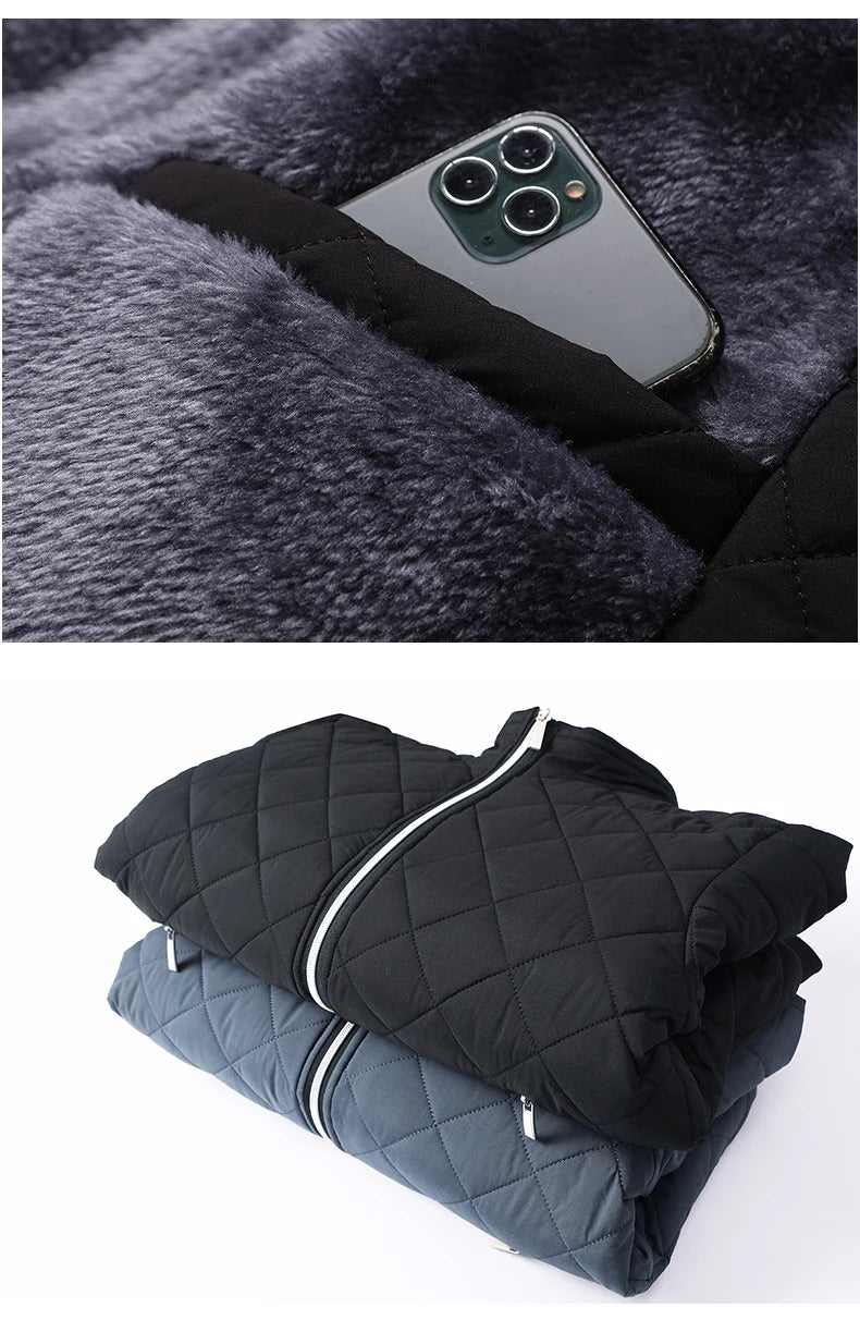Brand New Slim Fit Coat Autumn Winter Bomber Jacket Men Diamond Pattern Fleece Lined Casual Jacket Men Fashion Clothing - Novo Fusion