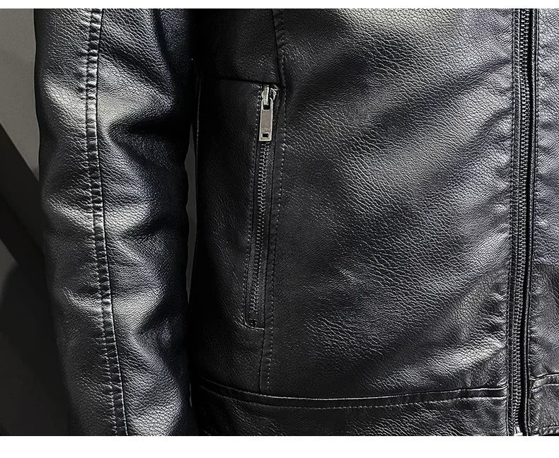 Warm Coat Brand Leather jackets Men's Luxury Clothing Vintage Brown Leather Jacket Men's Winter Faux Fur Collar Windproof - Novo Fusion