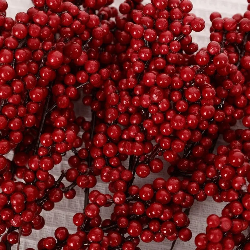 Artificial Red Berry Flowers Bouquet Fake Plant for Home Vase Decor Xmas Tree Ornaments New Year 2024 Party Christmas Decoration - Novo Fusion