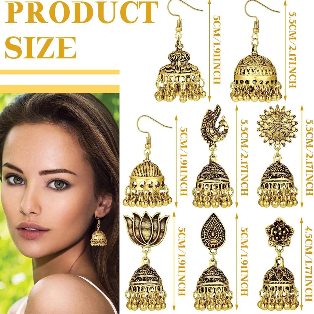 Indian Ethnic Style Boho Vintage Antique Alloy Carved Bell Tassels Drop Earrings Jhumki Jewelry For Women Party Accessories Novo Fusion - Chic Essentials for Life's Canvas