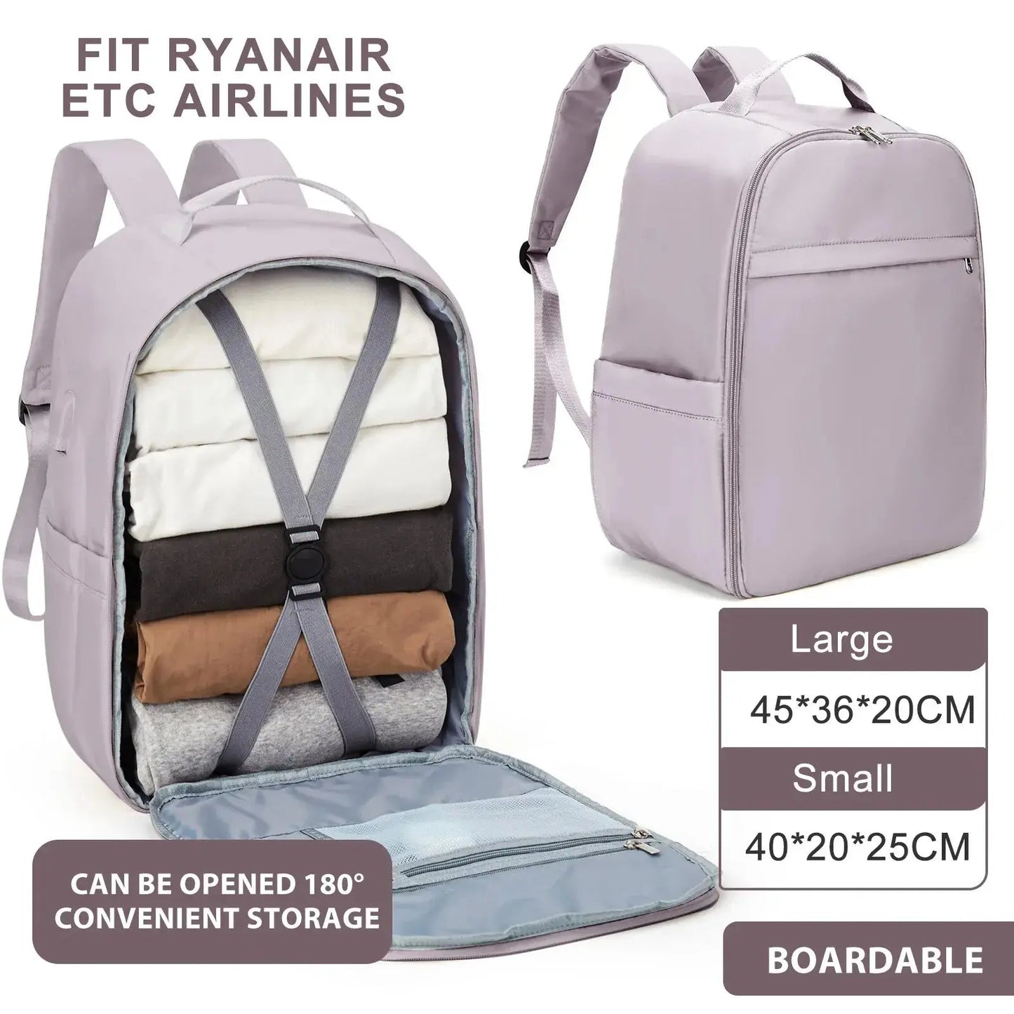 Likros Hand Luggage Backpack for Ryanair 40x20x25 Cabin Bag, Easyjet 45x36x20 Lightweight Aeroplane Carry-Ons Travel Backpack - Novo Fusion
