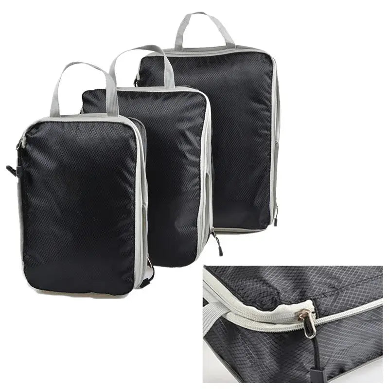 Set/3 pieces Compressible Packing Travel Storage Bag Cubes Waterproof Suitcase Nylon Portable With Handbag Luggage Organizer - Novo Fusion