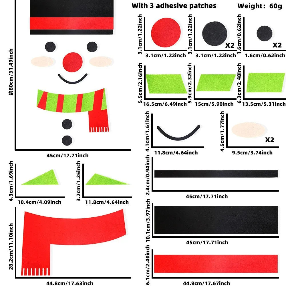 Christmas Door Window Stickers Felt Cloth Snowman Santa Claus Elk Wall Sticker Christmas Home Decoration Happy New Year 2024 - Novo Fusion