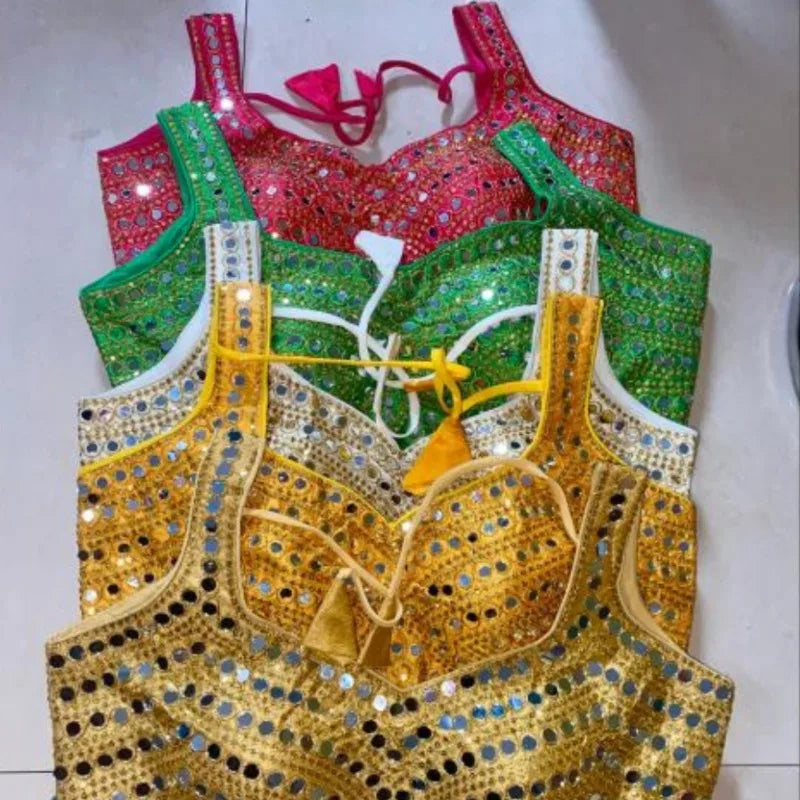 Handmade Indian Choli Tops Blouse Women for Indian Sari Dress Saree Sequin Belly Dance Performance Novo Fusion - Chic Essentials for Life's Canvas