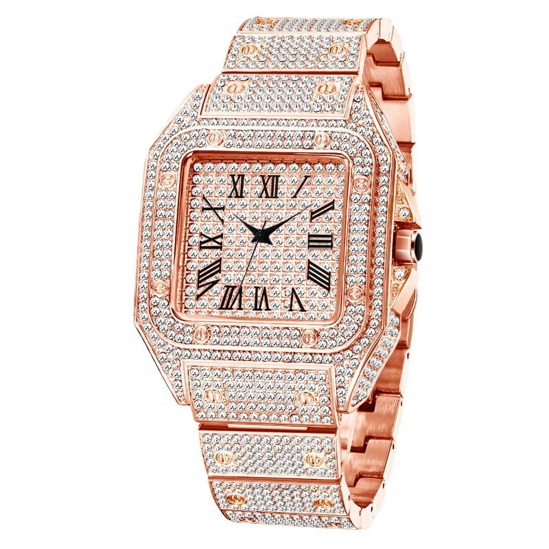 UTHAI L77 Watch For Men Fashion Luxury Gold Square Diamond Full Sky Star Male's Clock Watches Steel Band Quartz Wristwatch - Novo Fusion