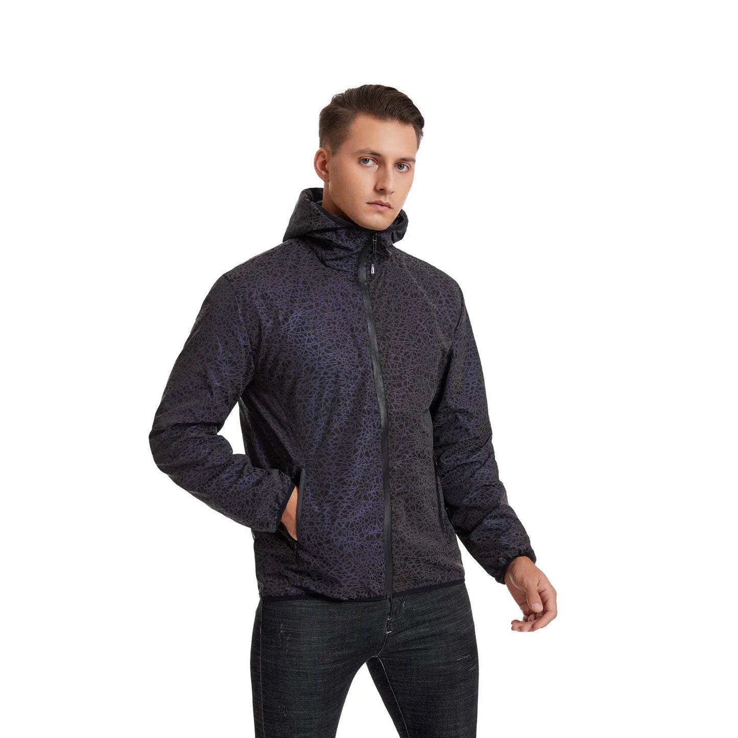 Autumn Winter Colorful Reflective Hooded Jacket Mens Harajuku Hip Hop Night Club Reflect Light Shiny Coats Windbreaker - Novo Fusion