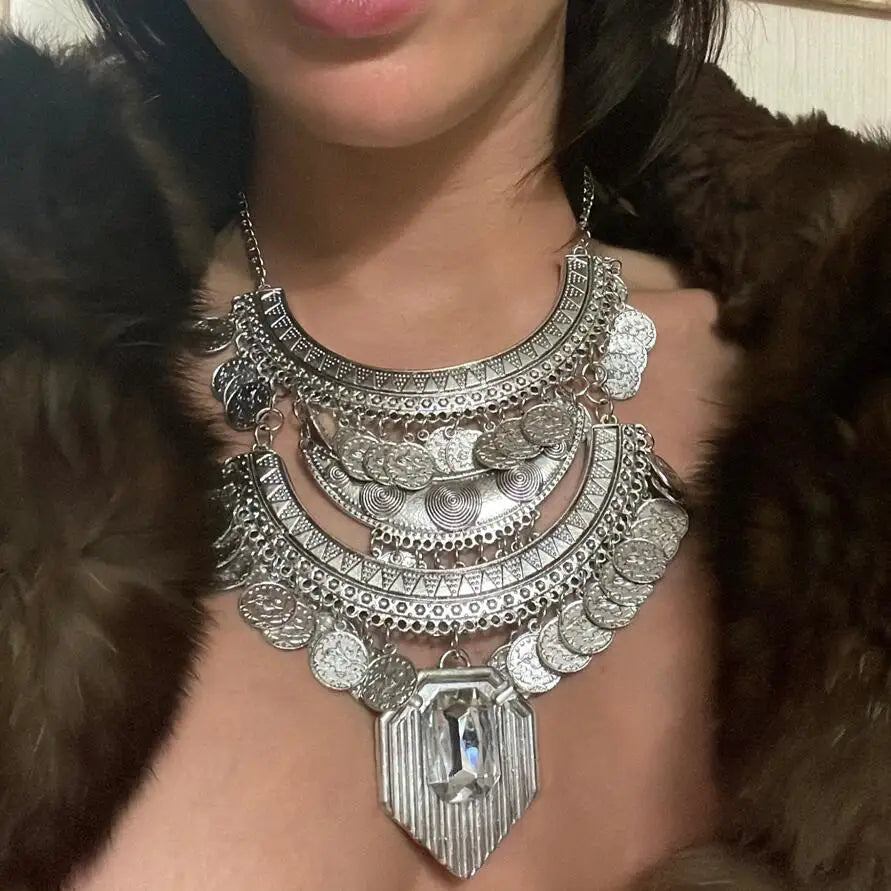 2024 New ZA Indian Boho Ethnic Statement Large Collar Choker Necklace Women Fashion Maxi Vintage Long Necklace Jewelry Novo Fusion - Chic Essentials for Life's Canvas