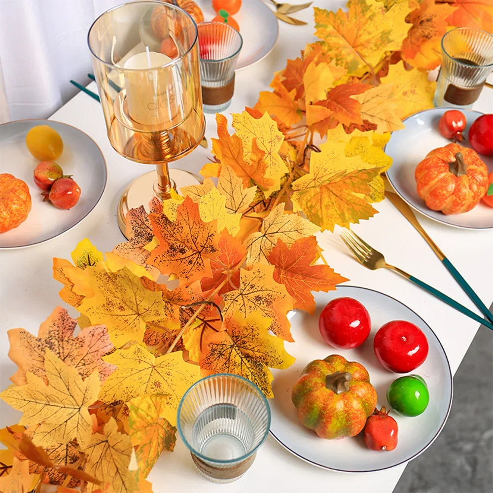 200cm Artificial Fall Maple Leaf Garland Autumn Leaves Fake Plant Garland for Festival Wedding Halloween Thanksgiving Room Decor - Novo Fusion