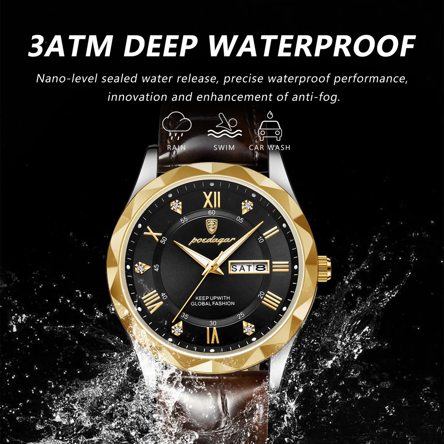 POEDAGAR Luxury Business Man Wristwatch Waterproof Luminous Date Week Men Watch For Men Quartz Clock Leather Men's Watches reloj - Novo Fusion