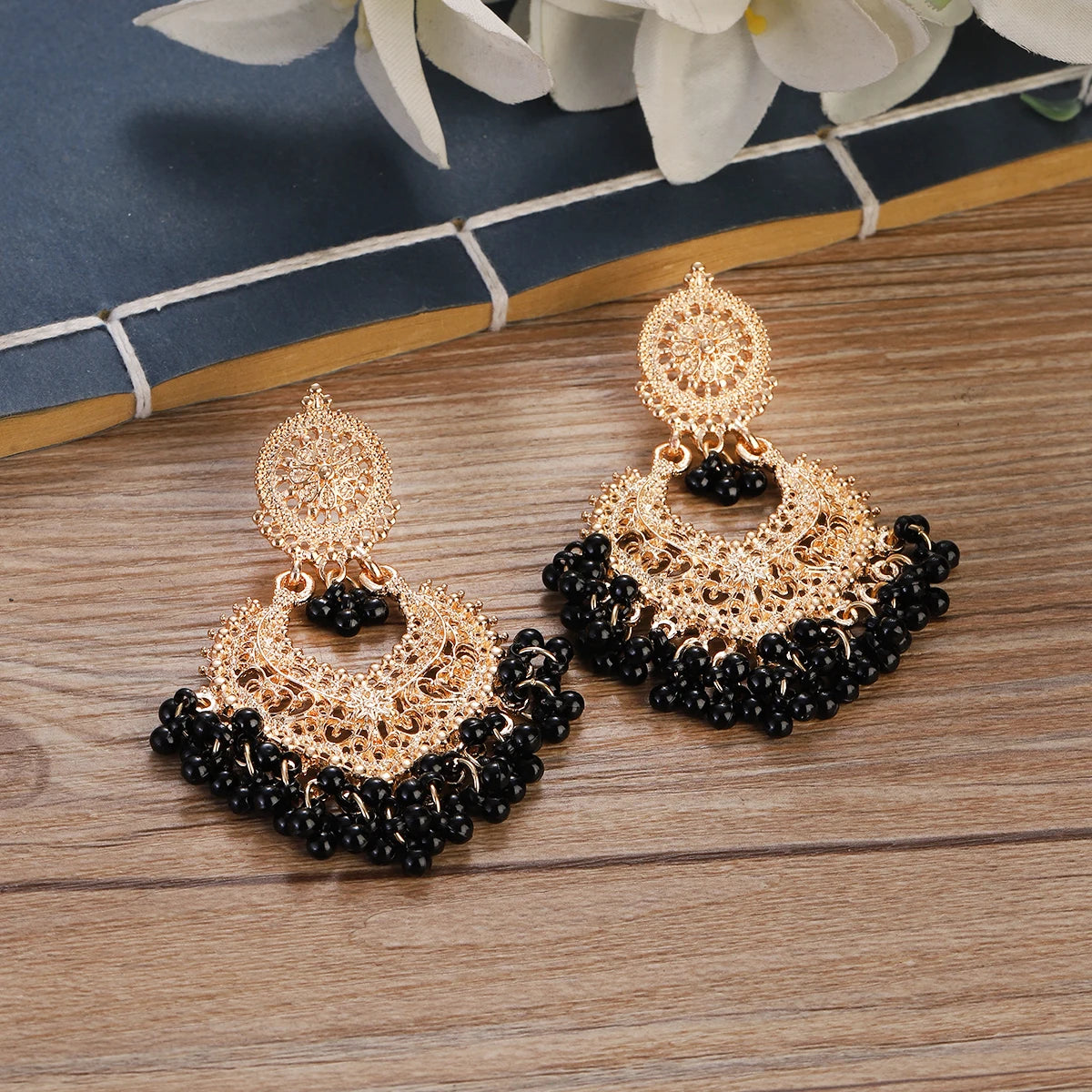 Boho Vintage Gold Color Heart Shape Dangle Earrings for Women Ethnic Indian Jhumka Earrings Flower Pearl Tassel Wedding Jewelry Novo Fusion - Chic Essentials for Life's Canvas