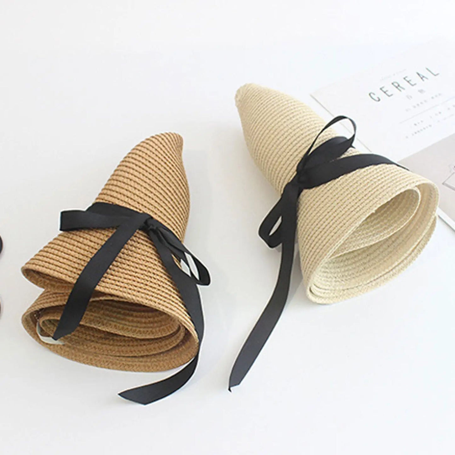 Summer Straw Hat Big Wide Brim Foldable Beach Sun Hat Straw Floppy Sun Block UV Protection Hat Ladies Outdoor Travel Straw Hat - Novo Fusion