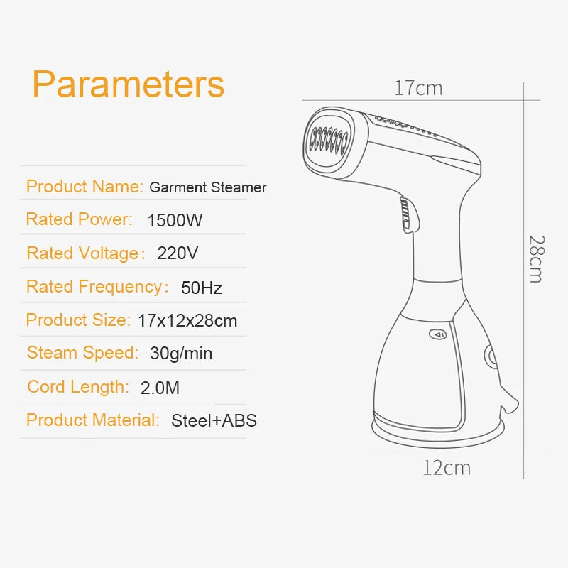 Quick-Heat Hand Garment Iron Steamer for Clothes 1500W Powerful 280ml Portable Fabric Steamer Travelling Home Steam Generator - Novo Fusion