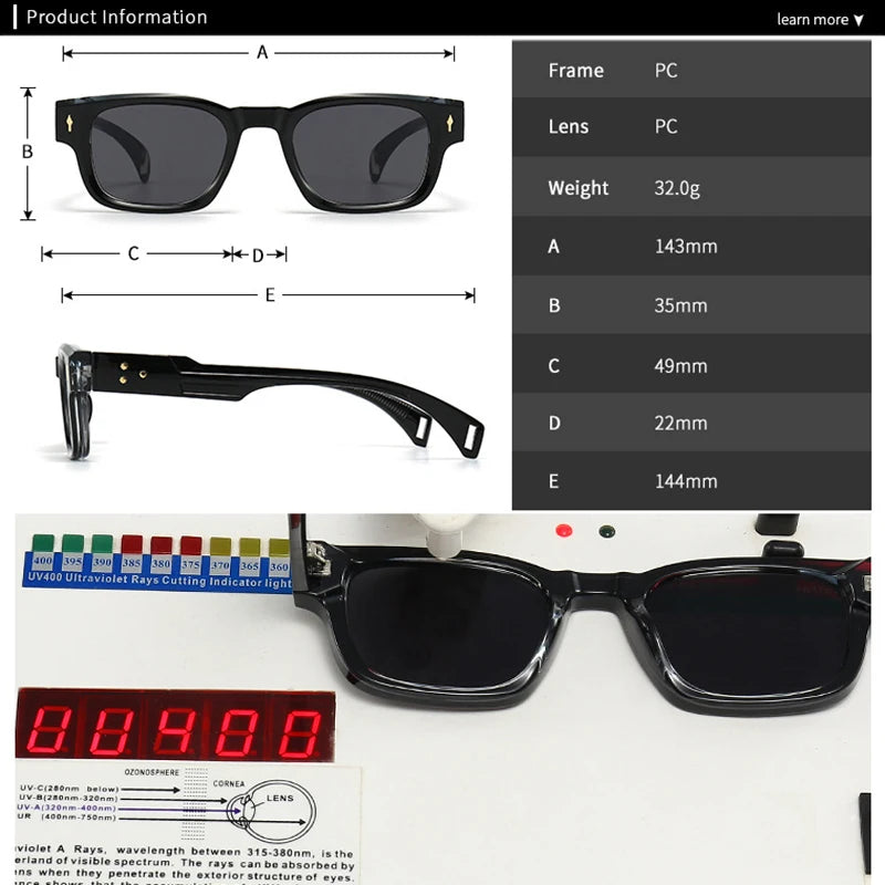 SO&EI Retro Square Sunglasses Women Fashion Brand Designer Gradient Shades UV400 Men Trending Rivets Punk Sun Glasses - Novo Fusion