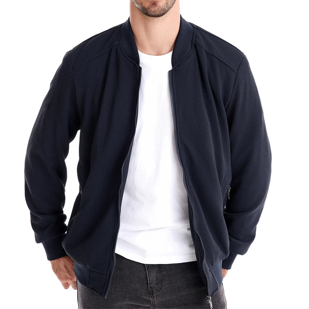 AIOPESON Mens Waffle Fleece Lined Bomber Jacket Autumn Winter Warm Casual Zipper Pocket Outwear Jackets and Coats for Men - Novo Fusion