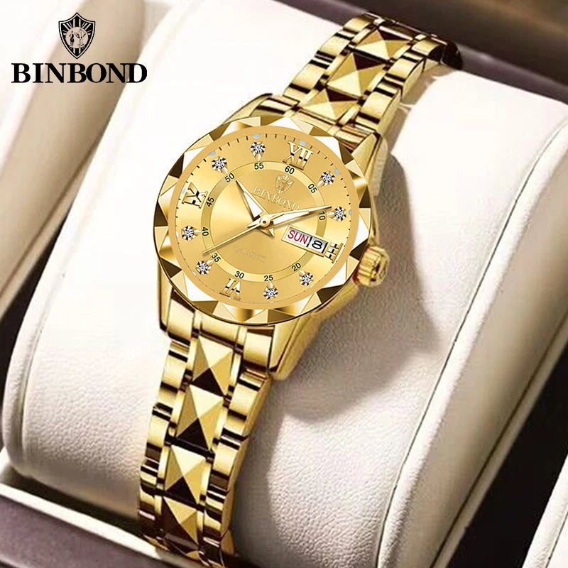 BINBOND B2521 Top Brand Luxury Fashion Business Womens Quartz Watches 30M Waterproof Week Date Clock Sport Womens Wristwatch - Novo Fusion