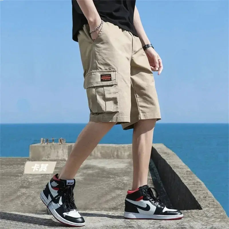 Men Trend Cargo Shorts Men's Letter Print Pocket Shorts Summer New Fashion Casual Straight Shorts Male ropa hombre - Novo Fusion