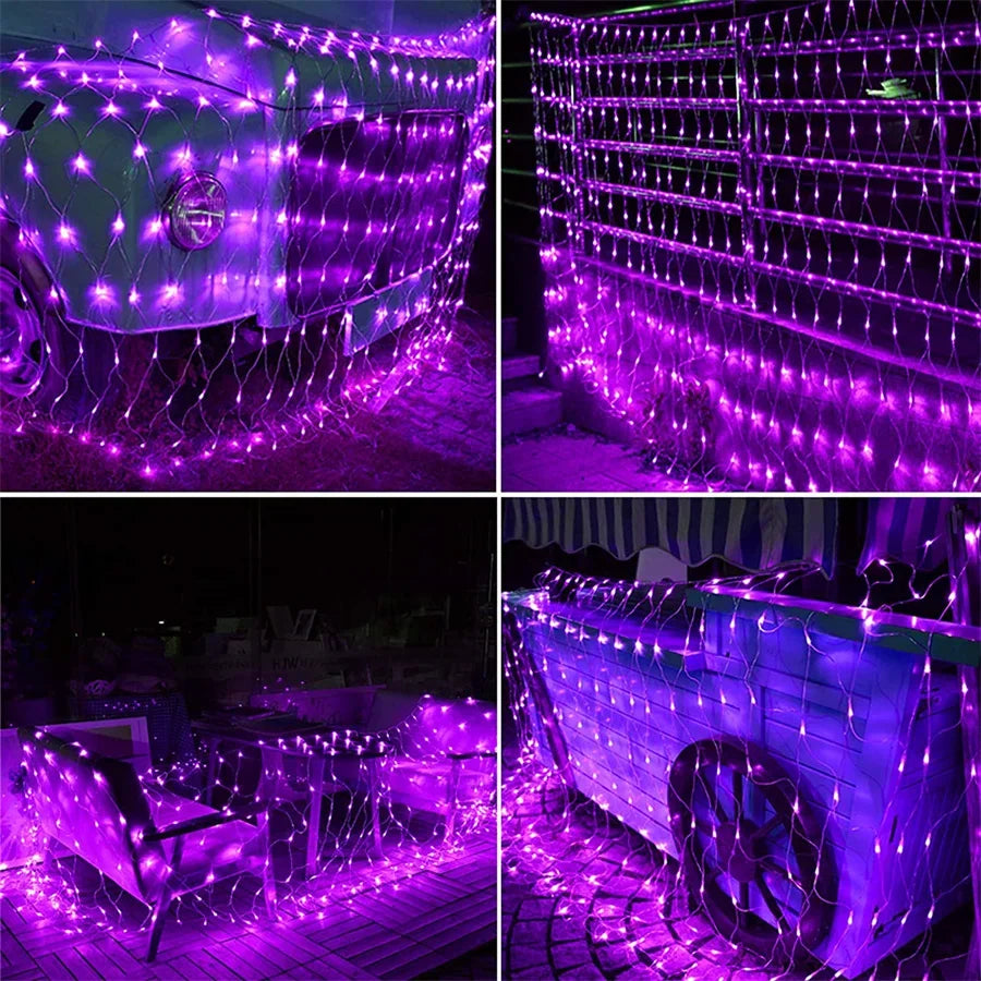 Halloween purple LED Net Mesh Fairy String Light Garland Window Curtain Christmas Fairy Light Wedding Party Garland Light - Novo Fusion