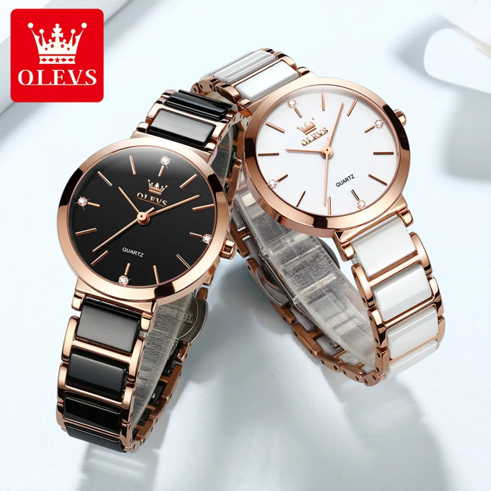OLEVS Fashion Elegant Watch for Women Japanese Movement Ceramics Strap Luxury Ladies Bracelet Quartz Watches Gifts Reloj Mujer - Novo Fusion