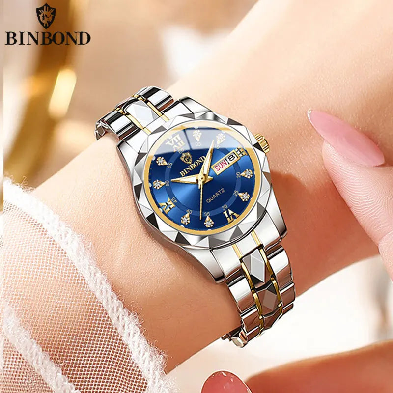 BINBOND B2521 Top Brand Luxury Fashion Business Womens Quartz Watches 30M Waterproof Week Date Clock Sport Womens Wristwatch - Novo Fusion