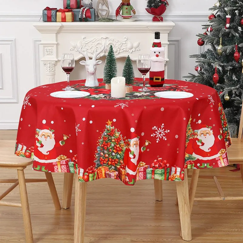 Christmas Round TableCloth Merry Christmas Decorations for Home 2024 Xmas Table Cloth Decor Navidad Navidad Notal New Year 2025 - Novo Fusion