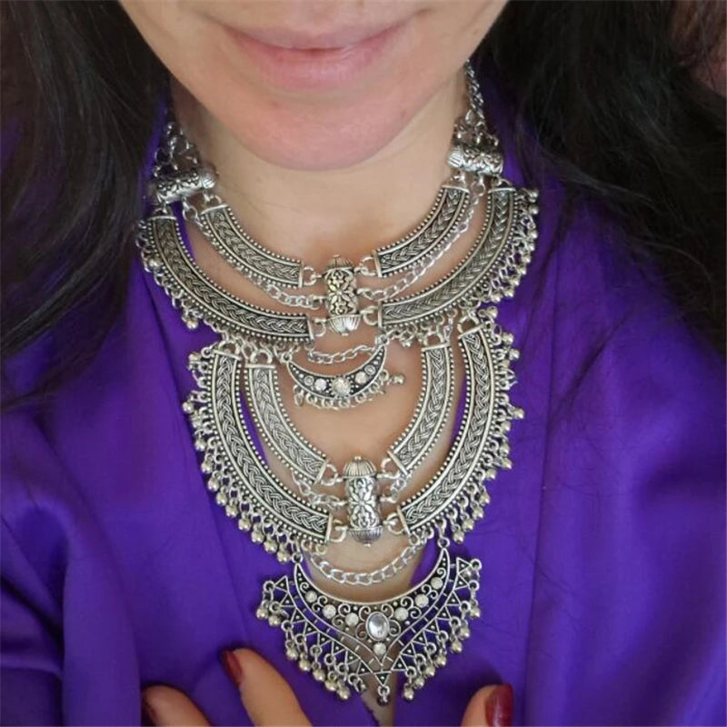 2024 New ZA Indian Boho Ethnic Statement Large Collar Choker Necklace Women Fashion Maxi Vintage Long Necklace Jewelry Novo Fusion - Chic Essentials for Life's Canvas