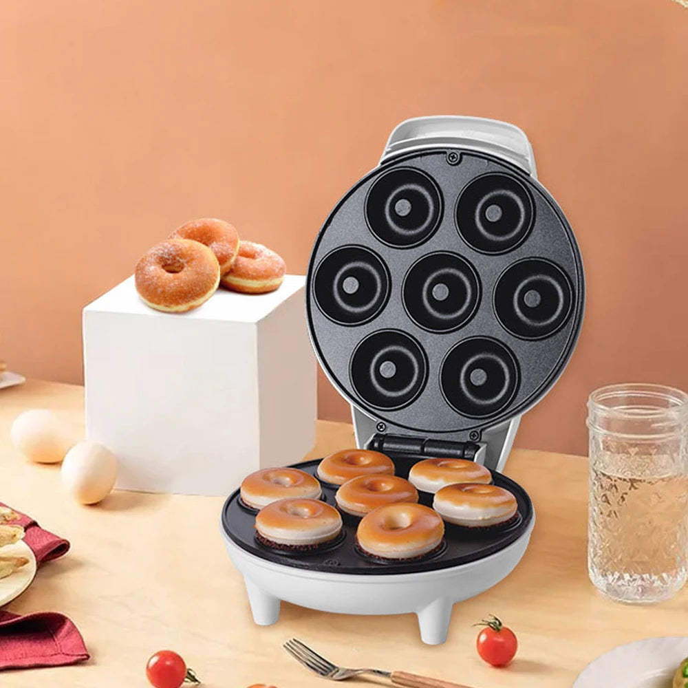 Mini Donut Maker Machine Non-stick Surface for Kids Breakfast Snack Desserts Makes 7 Doughnuts White Color Home Appliances - Novo Fusion