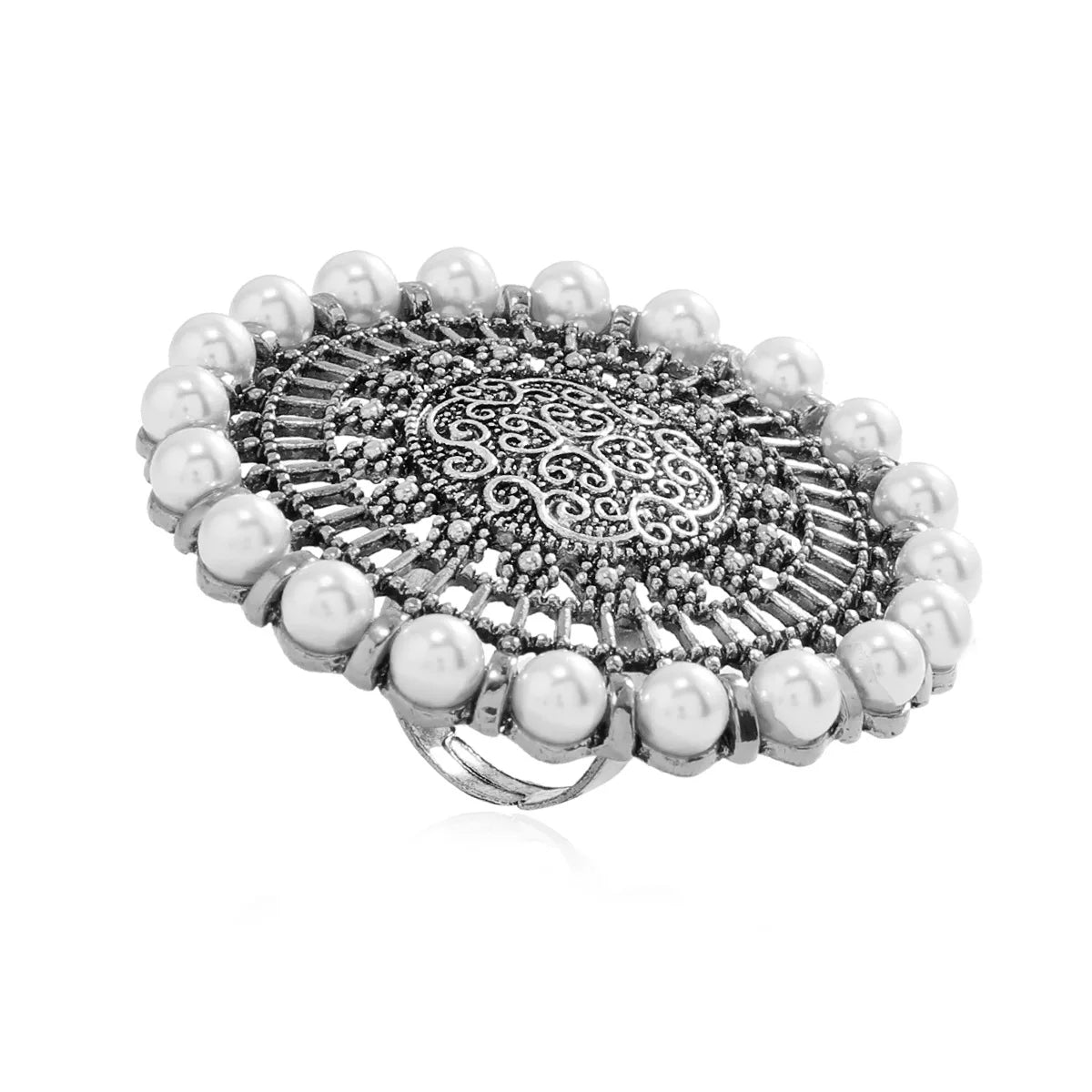 Indian Big Round Pearl Rings for Women Boho Oxidized Metal Adjustable Midi Finger Rings Anillos Stylish Female Party Jewelry Novo Fusion - Chic Essentials for Life's Canvas