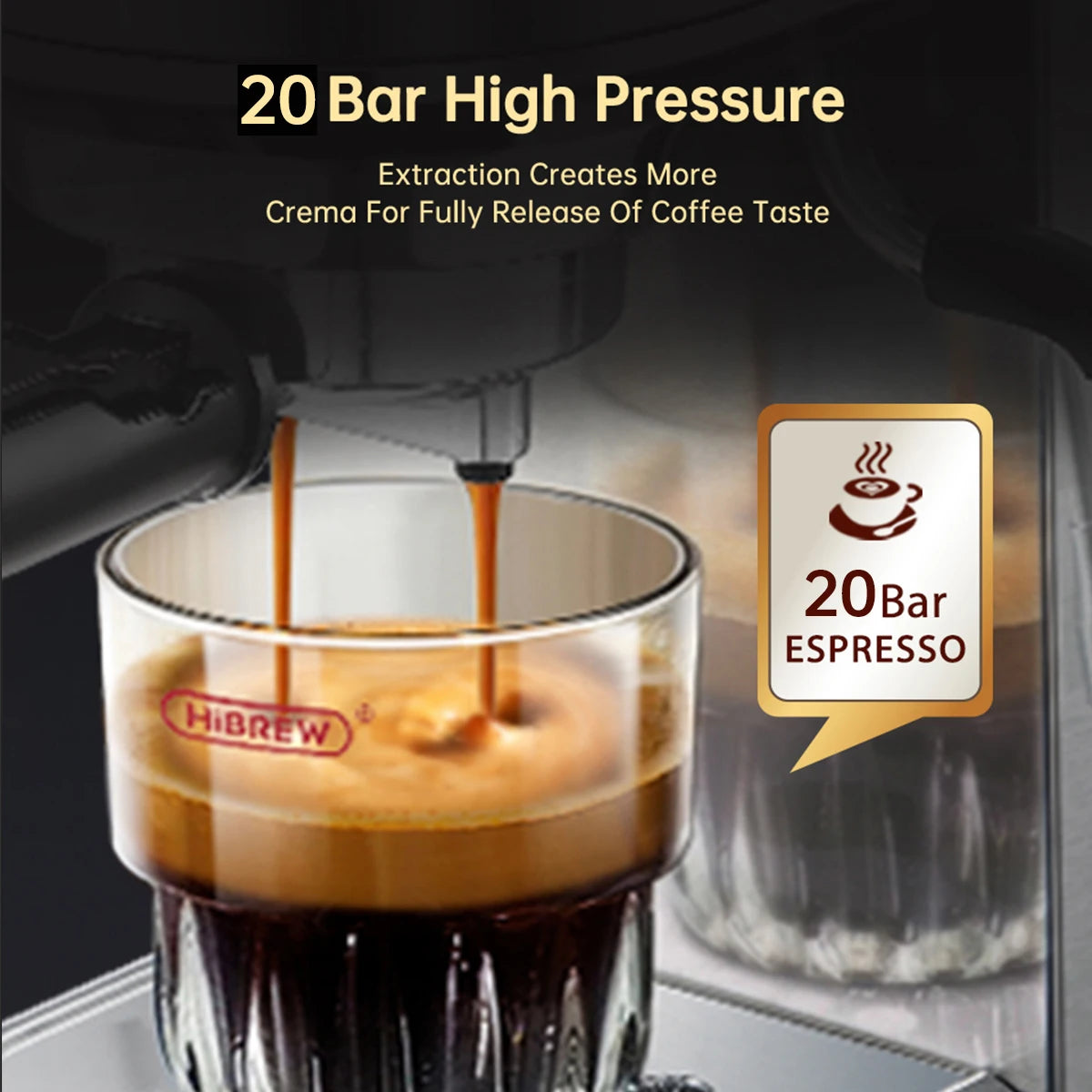HiBREW Coffee Maker Cafetera 20 Bar Inox Semi Automatic Super Slim ESE POD& Powder Espresso Cappuccino Machine Hot Water H11 - Novo Fusion