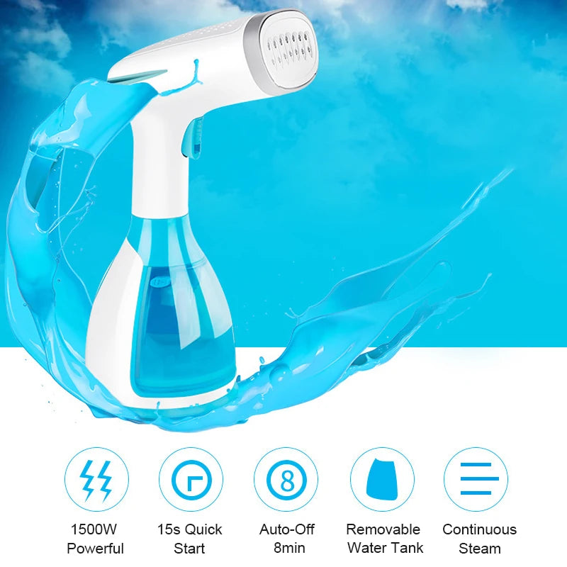 Quick-Heat Hand Garment Iron Steamer for Clothes 1500W Powerful 280ml Portable Fabric Steamer Travelling Home Steam Generator - Novo Fusion