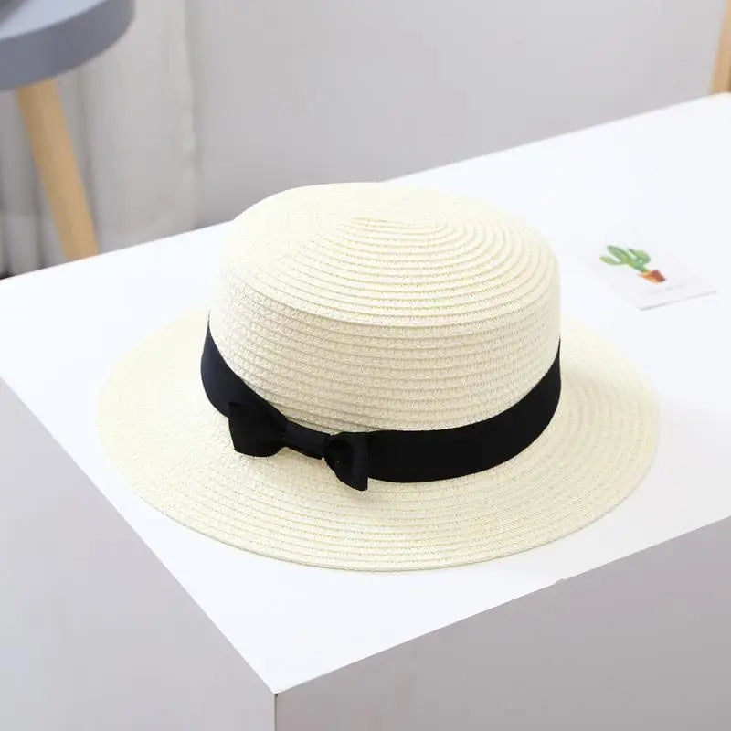 New Summer Parent-Child Bucket Cap Women Sun Visor Bowknot Straw Hat Girls Outdoor Beach Travel Sunshade Wide Cap - Novo Fusion