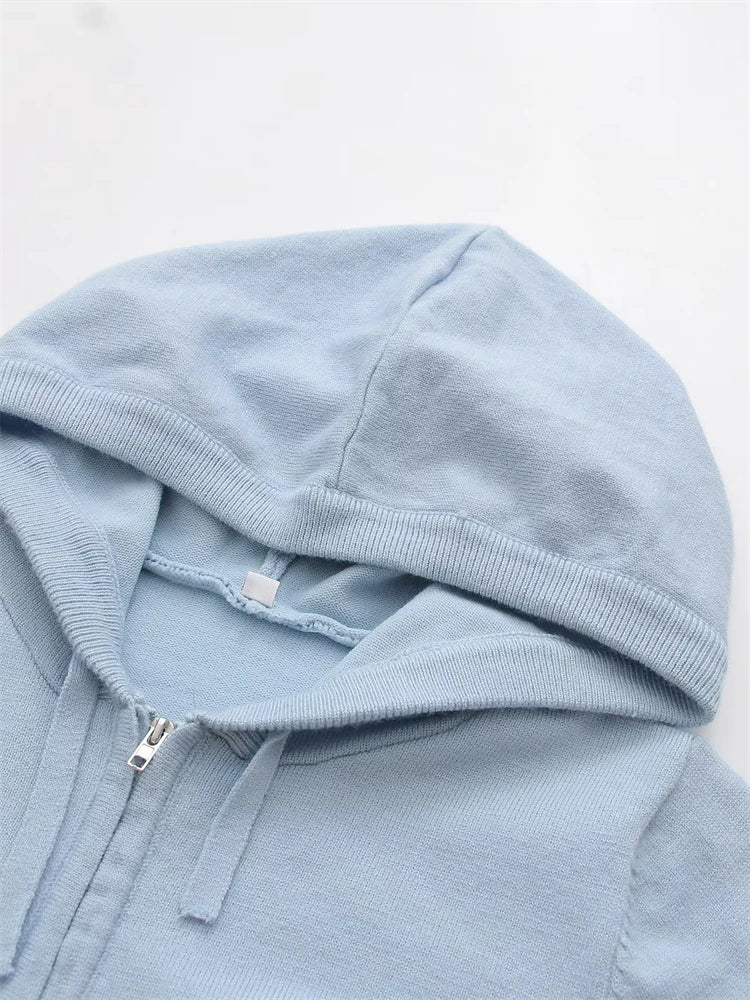 TARUXY Women Spring Outfits Casual Zipper Sweater Hoodie Set High Waist Flare Pants Suits Pink Knitted Womens Y2k Two Piece Set - Novo Fusion