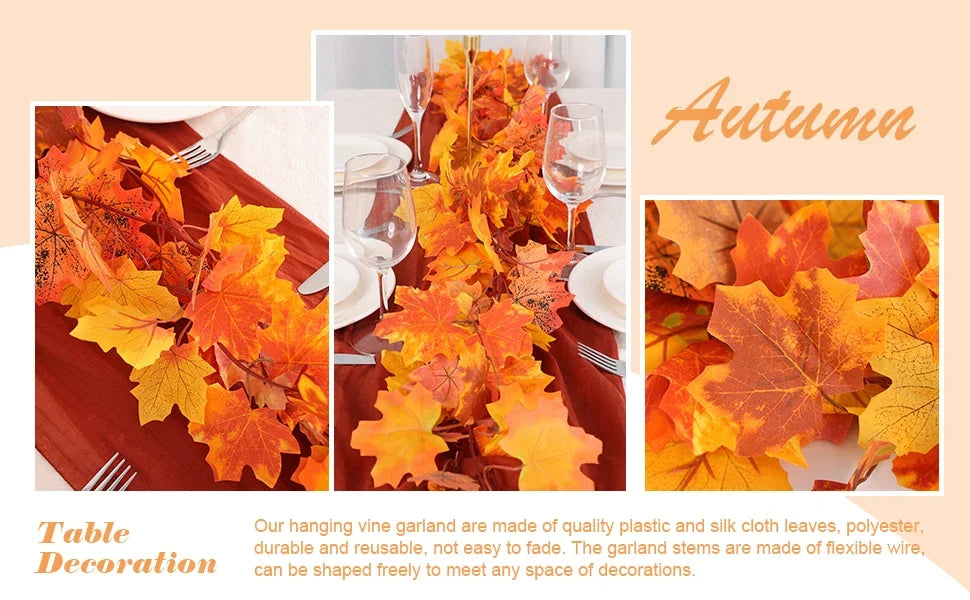 200cm Artificial Fall Maple Leaf Garland Autumn Leaves Fake Plant Garland for Festival Wedding Halloween Thanksgiving Room Decor - Novo Fusion