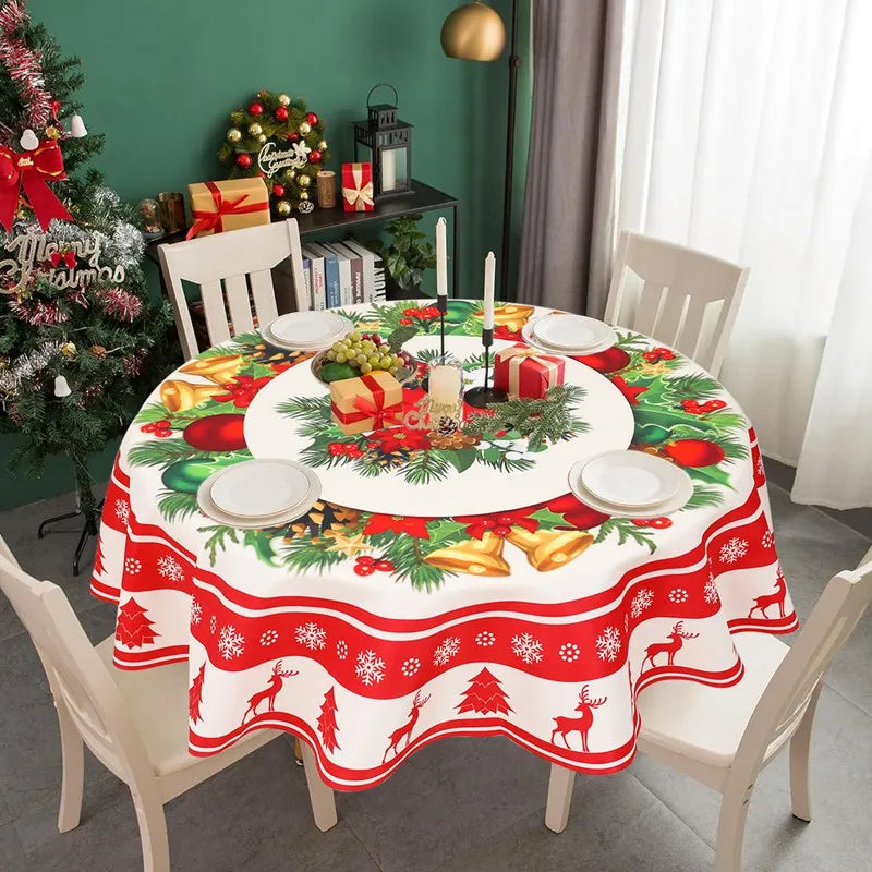 Christmas Round TableCloth Merry Christmas Decorations for Home 2024 Xmas Table Cloth Decor Navidad Navidad Notal New Year 2025 - Novo Fusion