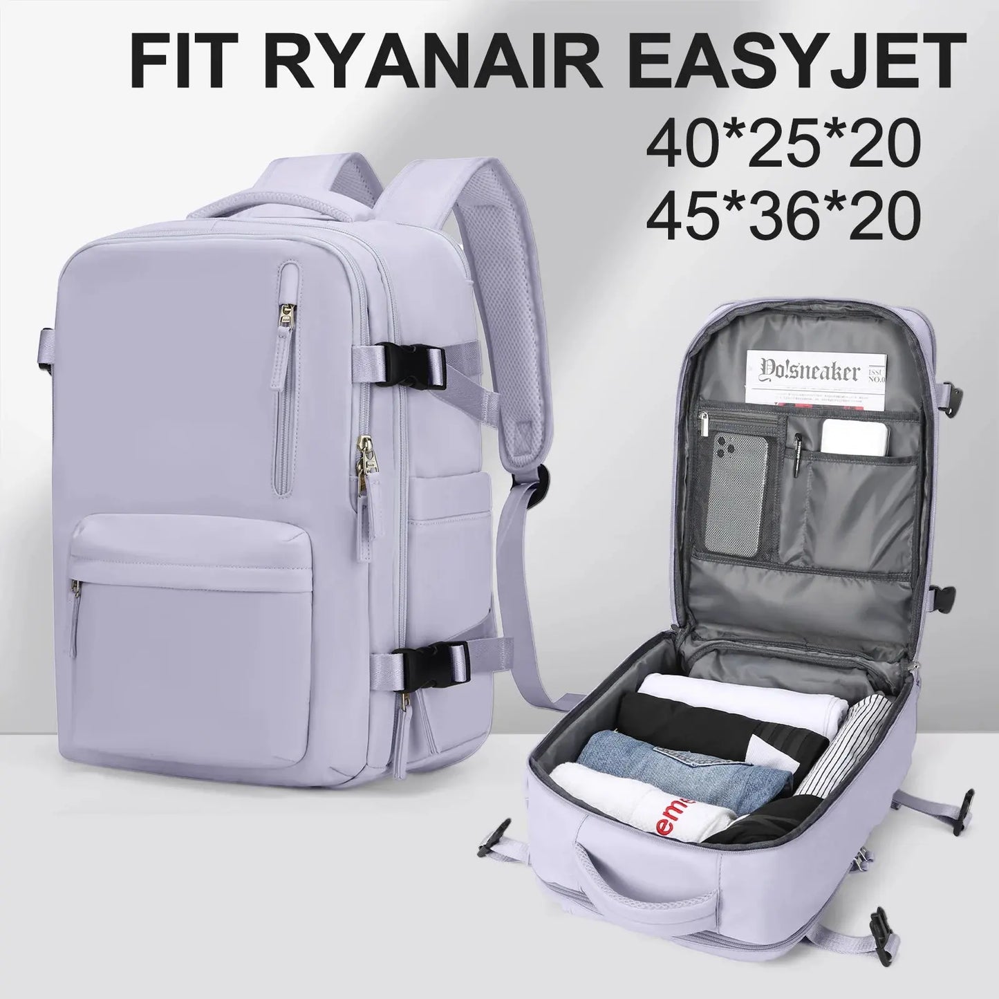 Women's Cabin Travel Backpack Laptop Bag Large Capacity Easyjet Carry-Ons 45x36x20 Backpack Ryanair 40x20x25 Water Resistant Bag - Novo Fusion