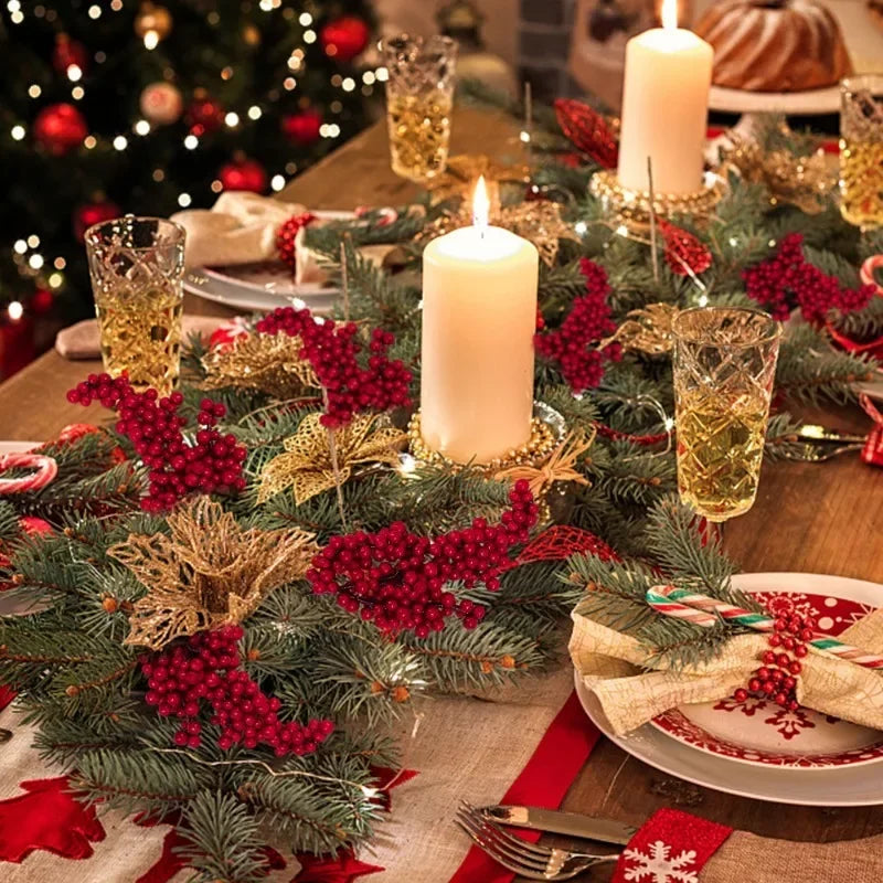 Artificial Red Berry Flowers Bouquet Fake Plant for Home Vase Decor Xmas Tree Ornaments New Year 2024 Party Christmas Decoration - Novo Fusion